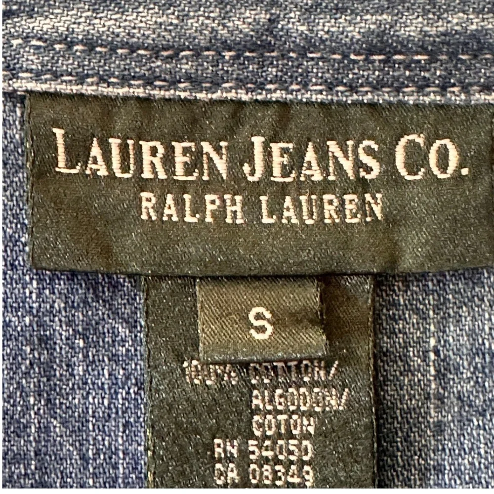 Lauren Jeans Co Ralph Lauren VTGE Denim Shirt SZ SM Blue Crest Logo Button Down - Picture 7 of 12